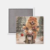 Aimant Chow Chow Chien chevauchant la moto Noël (Recto/Verso)