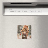 Aimant Chow Chow Chien chevauchant la moto Noël (In Situ (Lave-vaisselle))