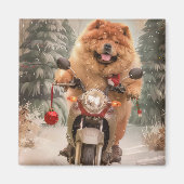 Aimant Chow Chow Chien chevauchant la moto Noël (Devant)