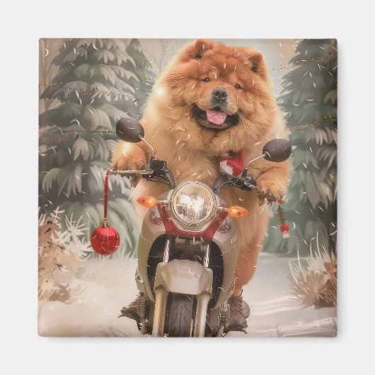 Aimant Chow Chow Chien chevauchant la moto Noël (Devant)