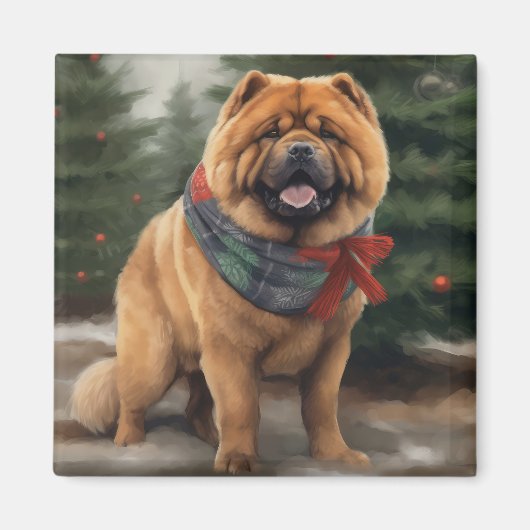 Aimant Chow Chow Chien de Noël en neige (Devant)