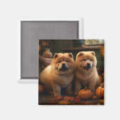 Aimant Chow Chow Chiot Automne Citrouille de plaisir (Recto/Verso)