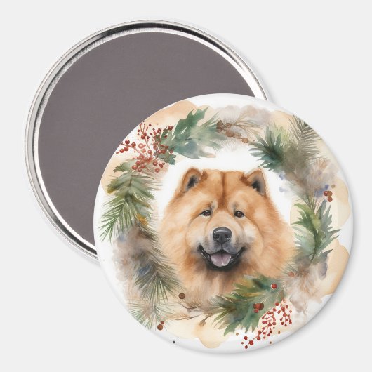 Aimant chow chow Christmas Wreath Festive Pup (Recto/Verso)