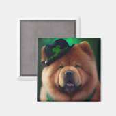 Aimant Chow Chow Dog en tenue de la Saint Patrick (Recto/Verso)