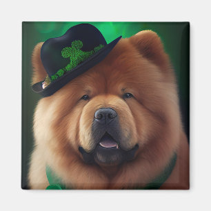 Aimant Chow Chow Dog en tenue de la Saint Patrick