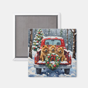 Aimant Chow Chow Noël Camion Rouge Fêtes