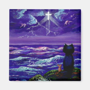 Aimant Christian Black Chat Souris Croix Créationarts