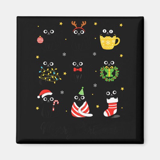 Aimant Christmas Black Cats Merry Christmas Cute Holiday  (Devant)