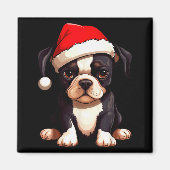 Aimant Christmas Boston Terrier Dog Santa Hat Funny Xmas (Devant)