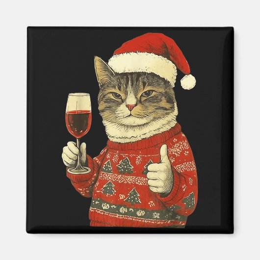 Aimant Christmas Cat Likes Cute Cat Drinking Wine With Sa (Devant)
