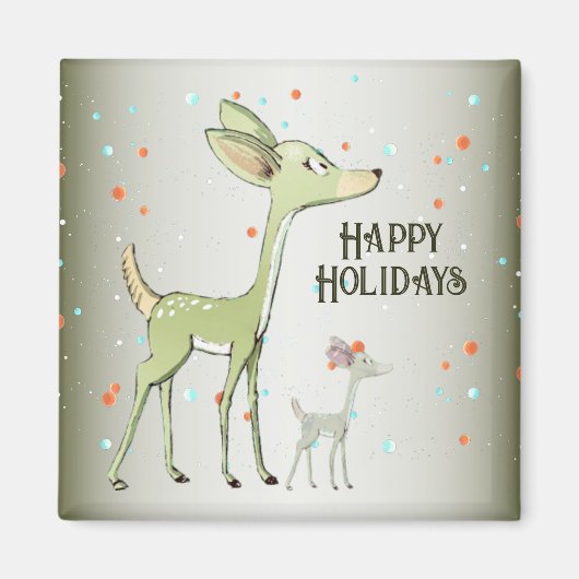 Aimant Christmas Celebration Green Deers Holidays Cute (Devant)