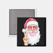 Aimant Christmas Cool Santa Bubble Gum Peace Sign Retro S (Recto/Verso)