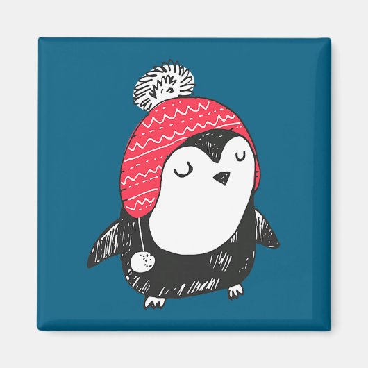 Aimant Christmas Cute Baby Penguin Wearing Winter Hat W_e (Devant)