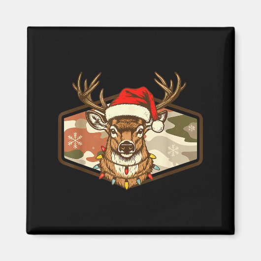 Aimant Christmas Deer Hunting Old School Camo, Xmas Hunti (Devant)