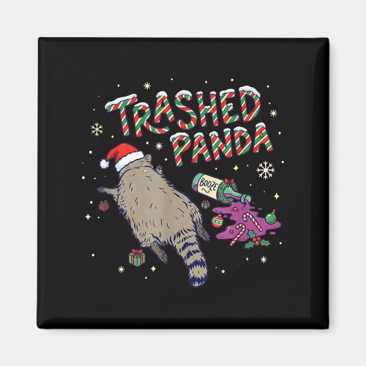 Aimant Christmas Funny Trashed Panda Racoon Gets Drunk Xm (Devant)