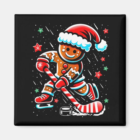 Aimant Christmas Gingerbread Ice Hockey Srts Funny Xmas P (Devant)