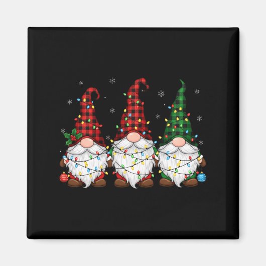 Aimant Christmas Gnome Trio Buffalo Plaid Lights Cute Xma (Devant)