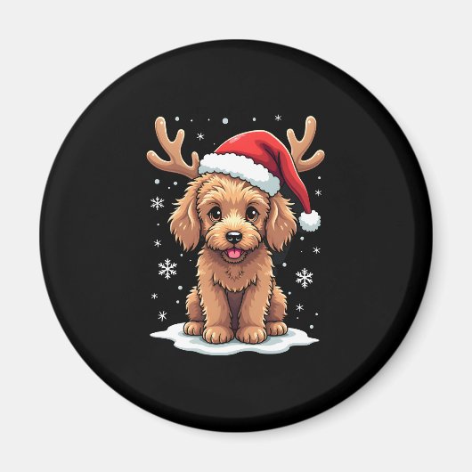 Aimant Christmas Goldendoodle Dog Reindeer Holiday Doodle (Devant)