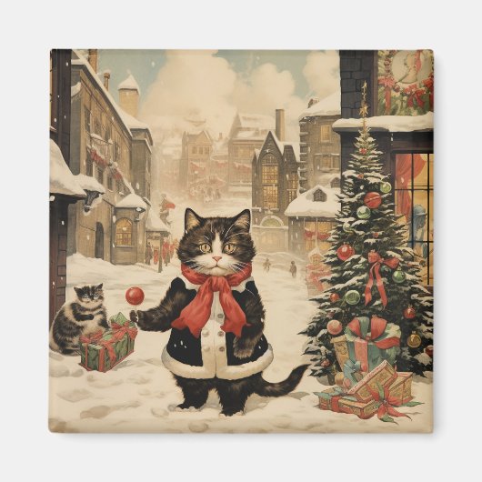 Aimant Christmas Kitty, Jour de la neige (Devant)