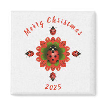 Christmas Ladybug Red Green White Square