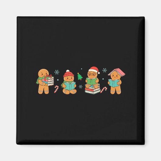 Aimant Christmas Library Gingerbread Man Books Lover Book (Devant)