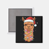 Aimant Christmas Lights Alpaca Santa Hat Llama Cute Xmas  (Recto/Verso)