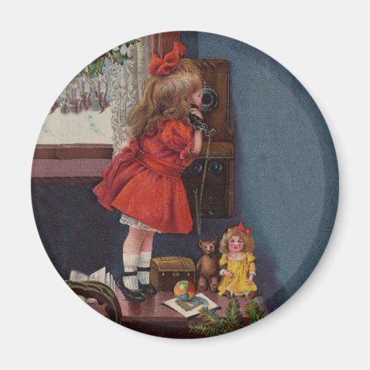 Aimant Christmas Little Girl Téléphone Antique (Devant)