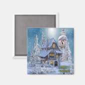 Aimant Christmas Party Winter White Snowman Blue Rustic (Recto/Verso)