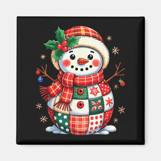 Aimant Christmas Patchwork Snowman - Quilted Holiday Aest (Devant)