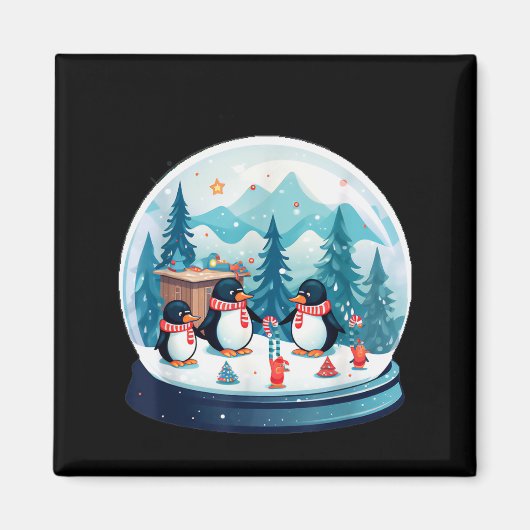 Aimant Christmas Penguin Snow Globe Scene Family Holiday  (Devant)