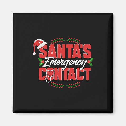Aimant Christmas Père Noël Contact d'urgence. Infirmière (Devant)