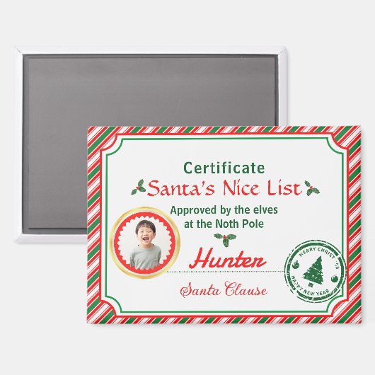 Aimant Christmas Photo Certificate Santa Nice List (Recto/Verso)