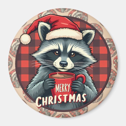 Aimant Christmas Raccoon Cocoa Cheer (Devant)