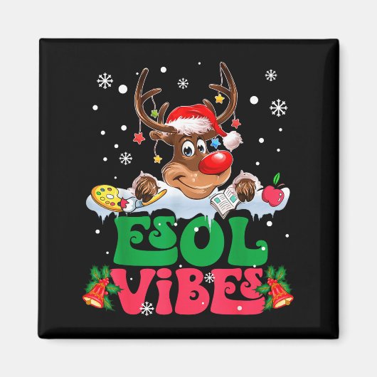 Aimant Christmas Reindeer Santa Esol Vibes Funny Teacher  (Devant)