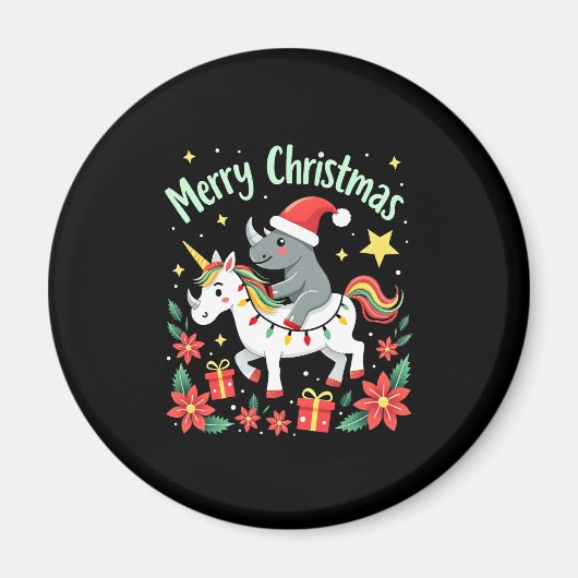 Aimant Christmas Rhino Merry Christmas Unicorn Rhino T-Sh (Devant)