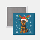 Aimant Christmas Santa Hat Reindeer Airedale Terrier Love (Recto/Verso)