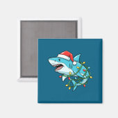 Aimant Christmas Shark Santa Hat Wrapped In Lights Funny  (Recto/Verso)