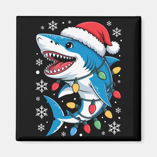 Aimant Christmas Shark Santa Hat Wrapped Lights Holiday S (Devant)
