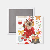 Aimant Christmas Siamese Cat is celebrating at home  (Recto/Verso)