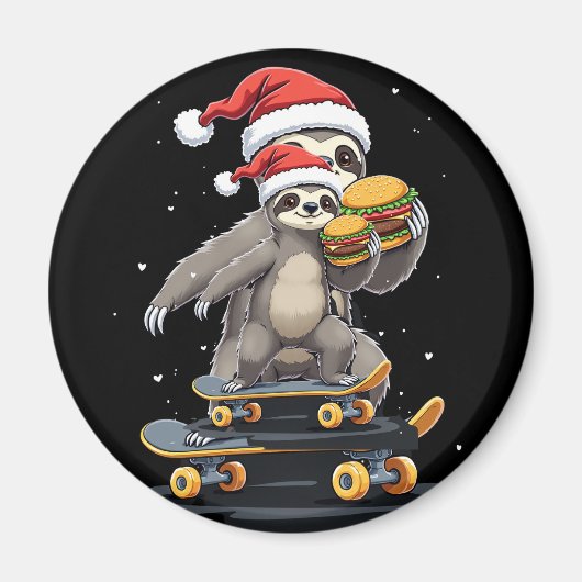 Aimant CHRISTMAS SLOTH Funny Christmas Skateboard Sloth (Devant)