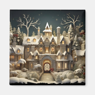 Aimant Christmas Snowy Manor Storybook Wonderland