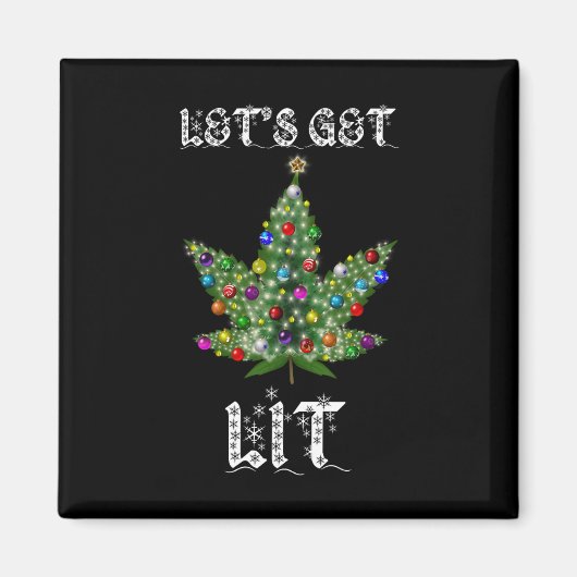 Aimant Christmas Tree Weed Leaf Pot Thc Gift Tee  (Devant)