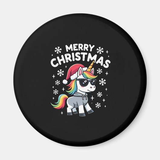 Aimant Christmas Unicorn Santa Hat T-Shirt (1) (Devant)
