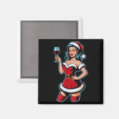Aimant Christmas Wine Santa Girl Holiday Party Funny Vint (Recto/Verso)