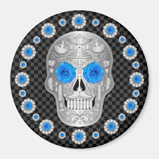 Aimant Chrome Calavera (Rose Bleue) (Devant)