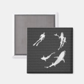 Aimant Chrome comme Plongeur avec requins sur fibre de ca (Recto/Verso)