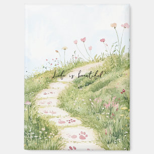 Aimant Cieux Bleus Chemin D'Herbe Fleurs Roses