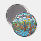 Aimant Cincinnati Skyline, Ohio, États-Unis Ohio (Recto/Verso)