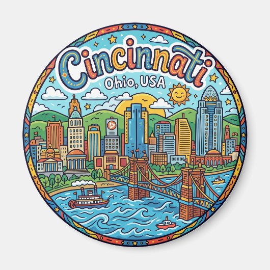 Aimant Cincinnati Skyline, Ohio, États-Unis Ohio (Devant)