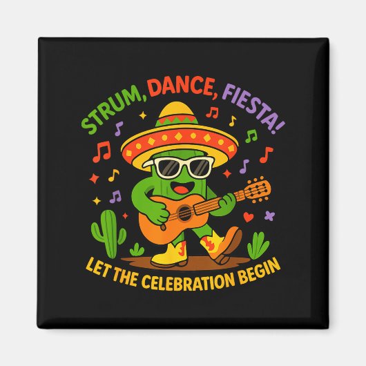 Aimant Cinco de mayo funny cactus sombrero strum danceCin (Devant)